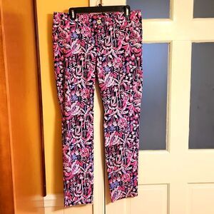 Lilly Pulitzer Kelly Skinny Ankle Pants in "Palm Trees Monkeys" Pink Size 10